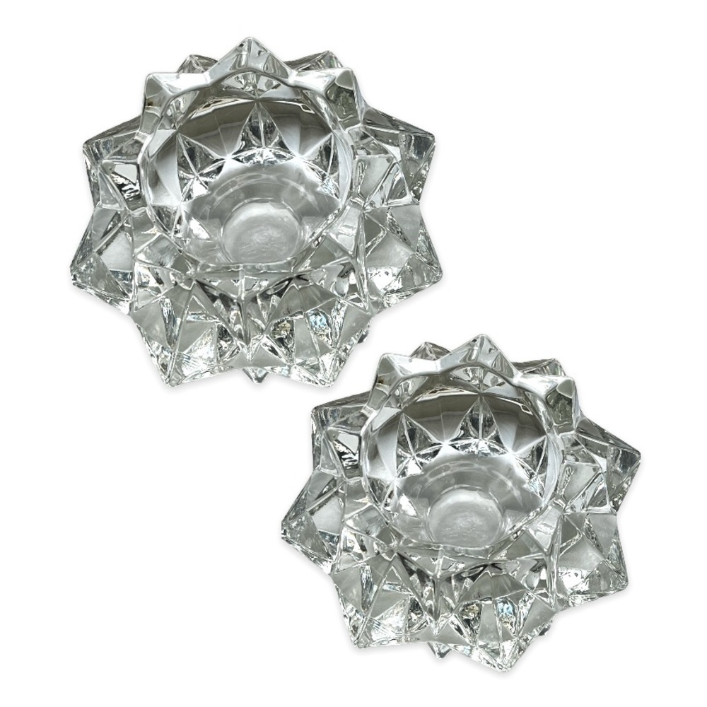 Avon Pair Gem Glow Clearfire Transparent Votive Candle Set 8 Point Star